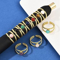 Другие 316 Кольца-манжеты из нержавеющей стали с натуральными смешанными драгоценными камнями, ионное покрытие (ip), реальный 18 k позолоченный, пайки, 10 мм, регулируемый