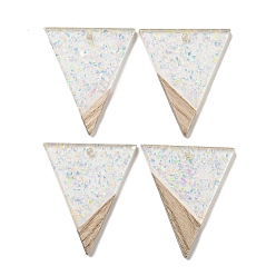 Прозрачный АВ Деревянные подвески, смола и золотая фольга, треугольные, ясно AB, 36.5x31x4 мм, отверстие : 2 мм