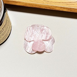 Pink 3 подвески из акрила с цветочным узором, розовые, 41x42.5x9.5 мм, отверстие : 2 мм