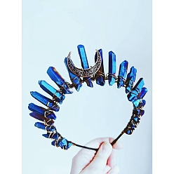 Синий Полый лунный металл с резинками для волос, обернутыми натуральным кварцем, для свадебной короны, аксессуары для волос на день рождения, синие, 180x150 мм