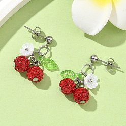 (123L) Белый крем непрозрачный блеск Вишня 304 серьги-гвоздики из нержавеющей стали ручной работы из полимерной глины со стразами, с латунными фрикционными гайками-ушкодержателями с покрытием из стойки, прозрачными акриловыми подвесками и колпачками из смолы, цвет нержавеющей стали, огнеупорный кирпич, 23x18 мм