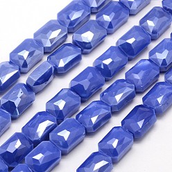Mixed Color Electroplate Glass Beads Strands, Pearl Luster Plated, Faceted Rectangle, Mixed Color, 14x10x7~9mm, Hole: 1mm, about 25pcs/strand, 14.1 inch