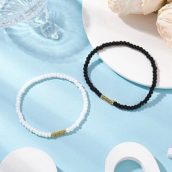 (52) Непрозрачная лаванда 2шт 2 стили стеклянные бусины тянущиеся браслеты набор, с сплава бисером столбцов, разноцветные, внутренний диаметр: 2-1/4 дюйм (5.6 см), 1 шт / стиль