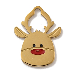 Олень Новогодняя тема 304 подвески из нержавеющей стали, с эмалью, реальный 14 k позолоченный, олень, 16x12x1 мм, отверстие : 6.5 мм