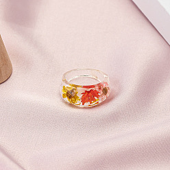 Красный Кольца из прозрачной смолы с сухими цветами, красные, размер США 7 1/4 (17.5 мм)