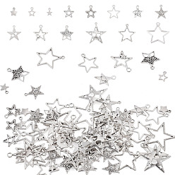 Античное Серебро 84 шт 14 стили подвески из цинкового сплава в тибетском стиле, звезда, античное серебро, 11.5~35x9~32.8x1.5~4.5 мм, отверстие : 1.5~3 мм, 6 шт / стиль