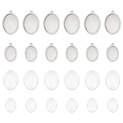 Нержавеющая Сталь Цвет 12шт 2 стили 304 настройки подвески из нержавеющей стали кабошон, овальные, с 12шт. 2 стилями прозрачных овальных стеклянных кабошонов, цвет нержавеющей стали, лоток : 18~25x13~18 мм, 24~31x16~21x2 мм, отверстие : 1.8 мм, 6 шт / стиль