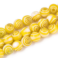 Золотистый Ручной MILLEFIORI Стеклянные круглые бусины пряди, золотые, 8 мм, отверстие : 1.2~1.4 мм, около 48~49 шт / нитка, 14.09~14.37'' (35.8~36.5 см)