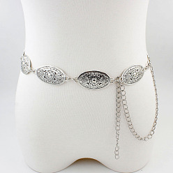Платина Цепочка из винтажного сплава с геометрическими овальными звеньями и подвесками на талию и живот для женщин, платина, 1100 мм