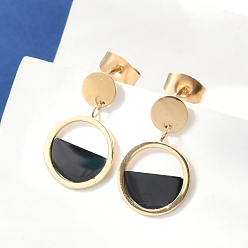 Золотой 304 серьги-гвоздики из пластика и нержавеющей стали, плоско-круглые, ионное покрытие (ip), золотые, 19.5x12 мм