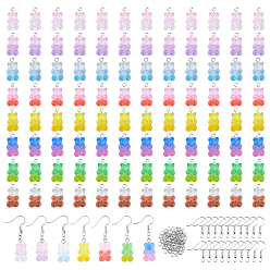 Mixed Color DIY Glitter Bear Earring Kits, Including Transparent Resin Pendants, Iron Jump Rings, Brass Earring Hooks, Platinum, Mixed Color, Pendants: 21x11x7mm, Hole: 1.8mm, 8 colors, 12pcs/color, 96pcs/set