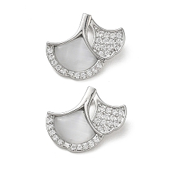 Platinum Brass Micro Pave Clear Cubic Zirconia with Resin Pendants, Ginkgo Leaf Charms, Platinum, 15x17x5.5mm, Hole: 5x2mm