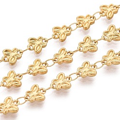 Настоящее золото 18K 5м 304 цепи-бабочки из нержавеющей стали, пайки, с катушкой, ионное покрытие (ip), реальный 18 k позолоченный, 7.5x6.5x1.5 мм