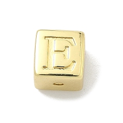 Letter E Латунные бусины, без кадмия и без свинца, долговечный, стойки покрытие, кубические, реальный 18 k позолоченный, Письмо E, 6x6x6 мм, отверстие : 1.8 мм