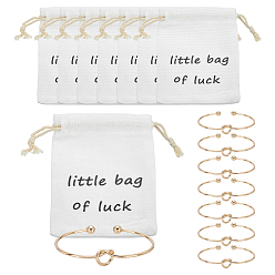 Золотой 8шт. браслет-манжета с открытым сердцем из железа для женщин, с 8шт. хлопковые упаковочные мешочки с завязками, золотые, внутренний диаметр: 1-7/8x2-5/8 дюйм (4.7x6.6 см)