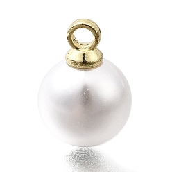 Белый Подвески из АБС-пластика с жемчугом, круглые, с петлей из легкого золотого сплава, белые, 11x8 мм, отверстие : 1.6 мм