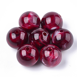 Dark Red Acrylic Beads, Imitation Gemstone Style, Round, Dark Red, 13.5~14x13mm, Hole: 2mm, about 330pcs/500g
