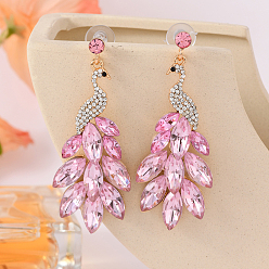 Pink Серьги-гвоздики из акрилового сплава с павлином, золотые, розовые, 68x28 мм