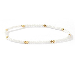 Белый Модные пластиковые браслеты из искусственного жемчуга и латунных бусин, эластичные, для женщин., рондель, белые, 6.89 дюйм (17.5 см)