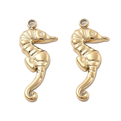 Настоящее золото 18K 304 подвески из нержавеющей стали, очарование морского конька, ионное покрытие (ip), реальный 18 k позолоченный, 17x7x1.5 мм, отверстие : 1.2 мм