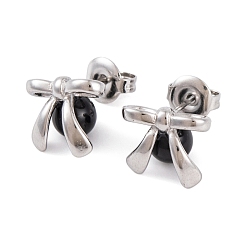 Stainless Steel Color 304 Stainless Steel Enamel Stud Earrings for Women, Bowknot, Stainless Steel Color, 10x11mm