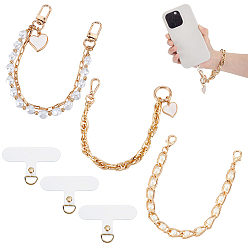 Золотой Ремешки для мобильных телефонов из сплава и белого АБС-пластика с имитацией жемчуга, с ПВХ шнурком для сотового телефона, золотые, 278~366 мм