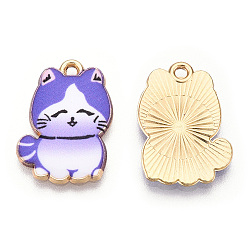 Розовато-лиловый Печатные подвески сплава, светлая глотка, кошка прелести, розовато-лиловый, 21x14.5x1.5 мм, отверстие : 1.4 мм