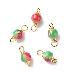 Golden Spray Painted Resin Connector Charms, with Iron Loops, Two Tone, Red & Green, Round, Golden, 19.5x8.5mm, Hole: 2~3mm
