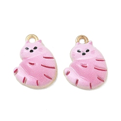 Бледно-Розовый Подвески из эмали и сплава, подвески в форме кошки, стойки покрытие, золотые, розовый жемчуг, 18x13.5x3.5 мм, отверстие : 1.6 мм