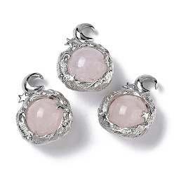 Розовый Кварц Природного розового кварца подвески, Луна прелести, с стеллаж металлизированный платины тон выводов латуни, 28.5x21x14 мм, отверстие : 4 мм