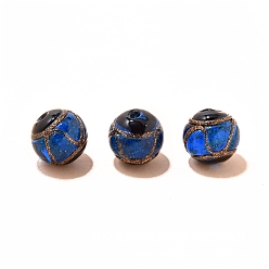 Синий Бусины ручной работы из золотой фольги лэмпворк, круглые, синие, 8 мм