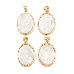 Mixed Shapes Овальные подвески из натуральной белой ракушки, с латунной, реальный 18 k позолоченный, долговечный, без кадмия и без свинца, стойки покрытие, разнообразные, 25x17x3.5~4.5 мм, отверстие : 4.5x3.5 мм