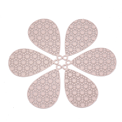 Розовый 430 из нержавеющей стали филигранные подвески, окрашеные, гравированные металлические украшения, слеза, туманная роза, 23x14x0.5 мм, отверстие : 1.2 мм