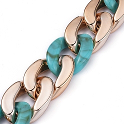 Medium Turquoise Handmade Curb Chains, Twisted Chains, with Acrylic Linking Rings and CCB Plastic Linking Rings, for Jewelry Making, Medium Turquoise, Link: 29x21x6mm, 30x21x6mm, 39.37 inch(1m)/strand