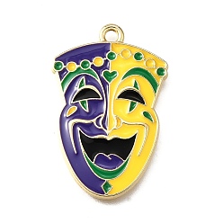 Разноцветный Подвески из эмали и сплава, маска марди гра очарование, стойки покрытие, долговечный, без свинца, без кадмии и без никеля, золотые, красочный, 30x19x2 мм, отверстие : 1.8 мм