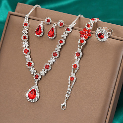 Гиацинт Модные комплекты из латунных браслетов, серег, ожерелий и колец со стразами, слеза, гиацинт, 320 мм