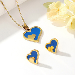 Синий 304 комплекты из серег-гвоздиков и ожерелий с подвесками из нержавеющей стали и акрила, сердце, синие, 400 мм