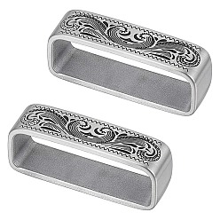 Argent Antique 2 pièces 304 anneaux de maintien de ceinture en acier inoxydable, pour les accessoires de boucle de ceinture pour hommes, rectangle avec motif, argent antique, 45x12x17mm, diamètre intérieur: 40.5x13 mm