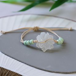 Белый Керамические круглые бусины плетеные бусины браслеты, регулируемые браслеты из нейлонового шнура для женщин, с акриловым цветок, белые, 4~9-7/8 дюйм (10~25 см)