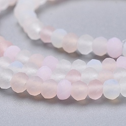 Pink Faceted Glass Beads Strands, Frosted, Rondelle, Pink, 2.5~3.2x1.8~2.6mm, Hole: 0.8mm, about 185~186pcs/Strand, 15.55~15.75 inch(39.5~40cm)