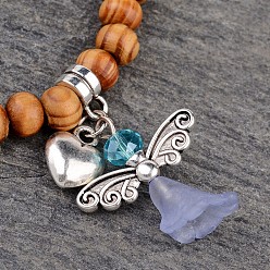 Light Blue Alloy Acrylic Charm Bracelets, with Round Wood Beads, Lovely Wedding Dress Angel Dangle, Light Blue, 46mm