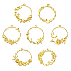 Mixed Shapes Подвески из сплава с открытой задней частью в стиле океана, для diy уф смолы, эпоксидная смола, Прессованные цветочные украшения, долговечный, золотые, разнообразные, 37.5~42.5x33~40x2.5~5.5 мм, отверстие : 2.2 мм