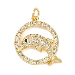 Dolphin Латунные микро проложить кубического циркония подвески, с целью перехода в кольце, реальный 18 k позолоченный, дельфин, 19.5x17x3.5 мм