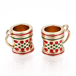 Красный Стеллаж покрытие сплава эмалью подвески, без кадмия, без никеля и без свинца, чашка, золотой свет, красные, 13x14x11 мм, отверстие : 1.5 мм