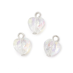 Платина Прозрачные стеклянные подвески, сердце, с железной петлей, граненые, платина, 15x10x6.5 мм, отверстие : 2.5 мм