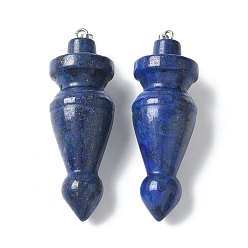 Ляпис-Лазурь Природный лазурит подвески, конус прелести, с латунной фурнитурой , платина, окрашенные, 53.5~55.5x18~18.5 мм, отверстие : 7x5.5 мм