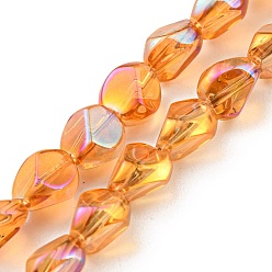 Sandy Brown Full Rainbow Plated Electroplate Transparent Glass Beads Strands, Faceted Polygon, Sandy Brown, 7.5x6x6.8mm, Hole: 1mm, about 90pcs/strand, 26.85 inch(68.2cm)