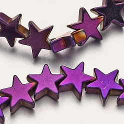 С Фиолетовым Покрытием Гальванизировать немагнитных синтетический гематит нитей бисера, звезда, с фиолетовым покрытием, 8x8x2~3 мм, отверстие : 1 мм, около 61~63 шт / нитка, 15.7 дюйм