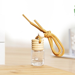 Сэнди Коричневый Стеклянная колонна, пустой многоразовый автомобильный флакон для духов, Автомобильный подвесной диффузор для ароматических масел, бутылка, подвески, декор, с деревянной крышкой, песчаный коричневый, 54x37 мм, емкость: 5 мл (0.17 жидких унций)