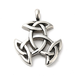 Античное Серебро 304 подвески для ручной полировки из нержавеющей стали, тройной валторна, античное серебро, 37x30x5 мм, отверстие : 3x5 мм